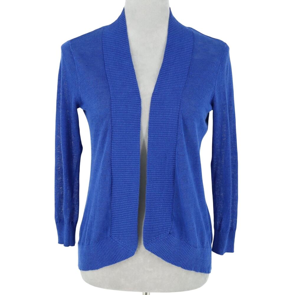Tommy Bahama Sweater Womens XXS 2XS Blue Linen Cardigan Open Beach Travel